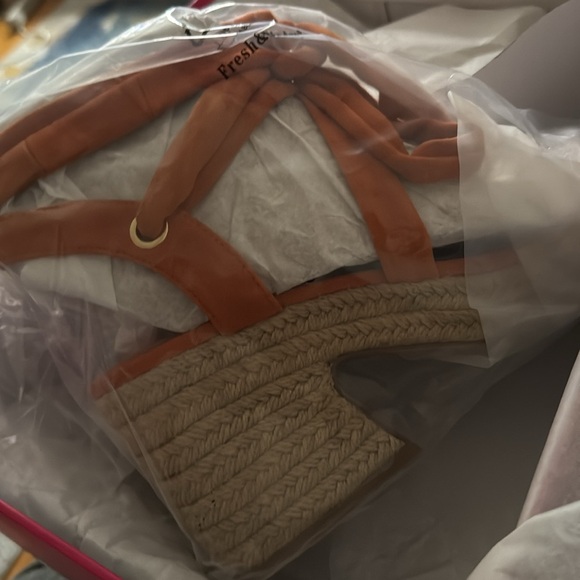 NIB Vince Camuto Orange Espadrille -platform Strappy Sandals Apricot - Picture 2 of 6